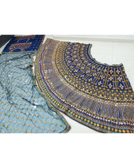 Blue Chinon Silk zari sequins designer lehenga choli