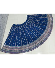 Blue chinon silk thread sequence wedding lehenga choli