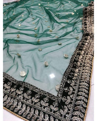 Bottle green colored designer velvet lehenga choli