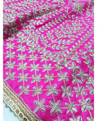 Pink Malai satin zari embroidery Lehenga choli