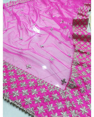 Pink Malai satin zari embroidery Lehenga choli