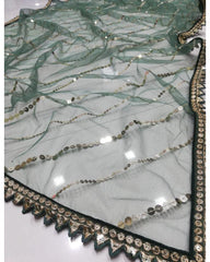 Bottle Green faux georgette sequins embroidery lehenga choli