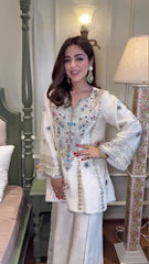 Ivory Luxe Hand-Embellished Kurta & Palazzo Set