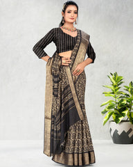 Best selling Zari Weaving Jacquard border Soft Cotton saree with blouse for women