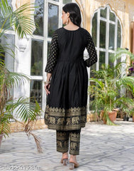 Stylish Rayon Black Printed Kurta Pants with Dupatta Set | Women’s Ethnic Wear | Party & Casual Outfit Malaysia