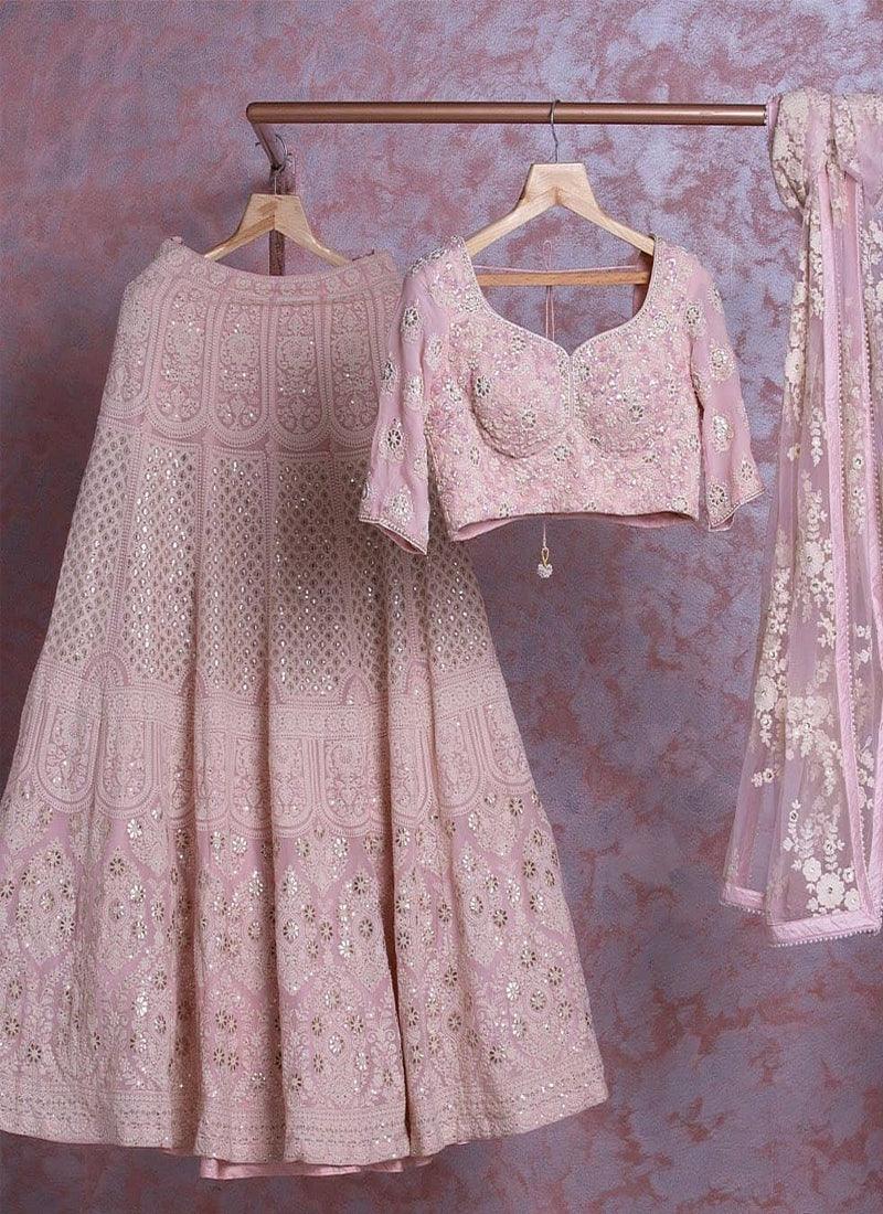 Baby pink coloured sequence embroidery work lehenga choli