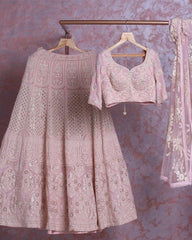 Baby pink coloured sequence embroidery work lehenga choli