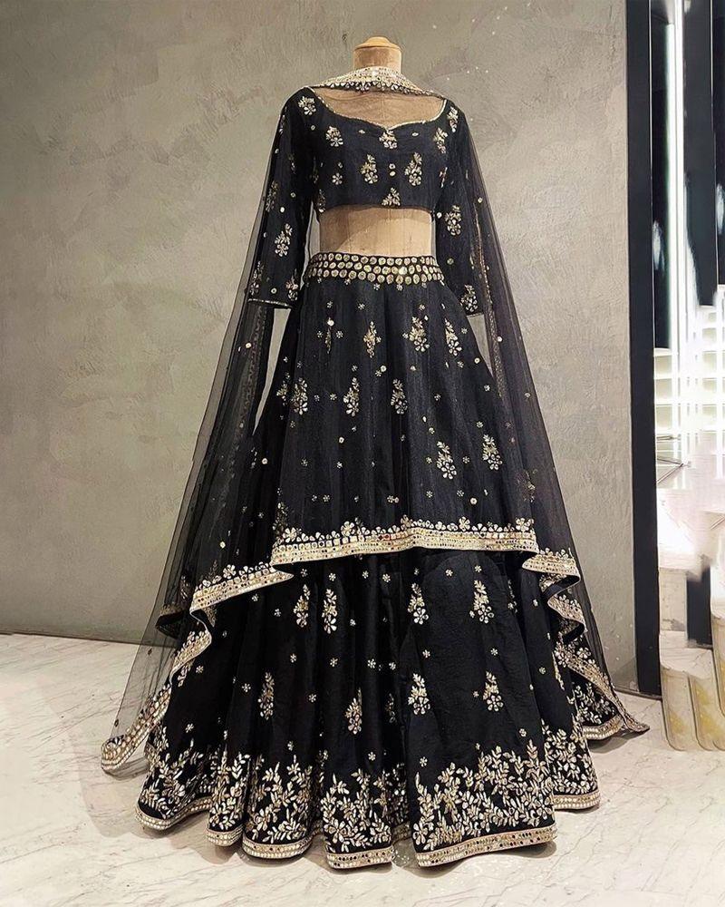 Black colored french silk lehenga choli