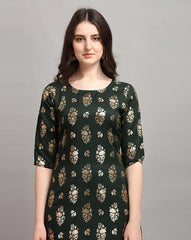 GUFRINA Rayon Printed A-Line Kurta with Embroidery & Patiala Bottom | Trending Indian Ethnic Wear Set | Ready to Wear Kurti Patiala