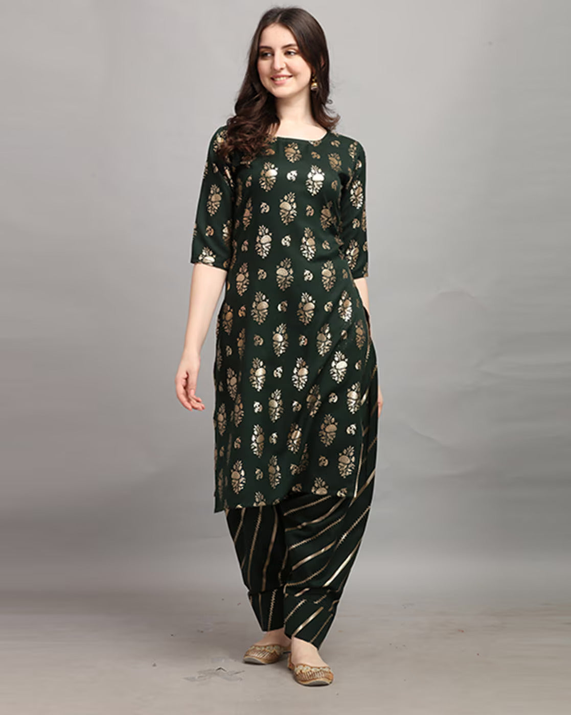 GUFRINA Rayon Printed A-Line Kurta with Embroidery & Patiala Bottom | Trending Indian Ethnic Wear Set | Ready to Wear Kurti Patiala