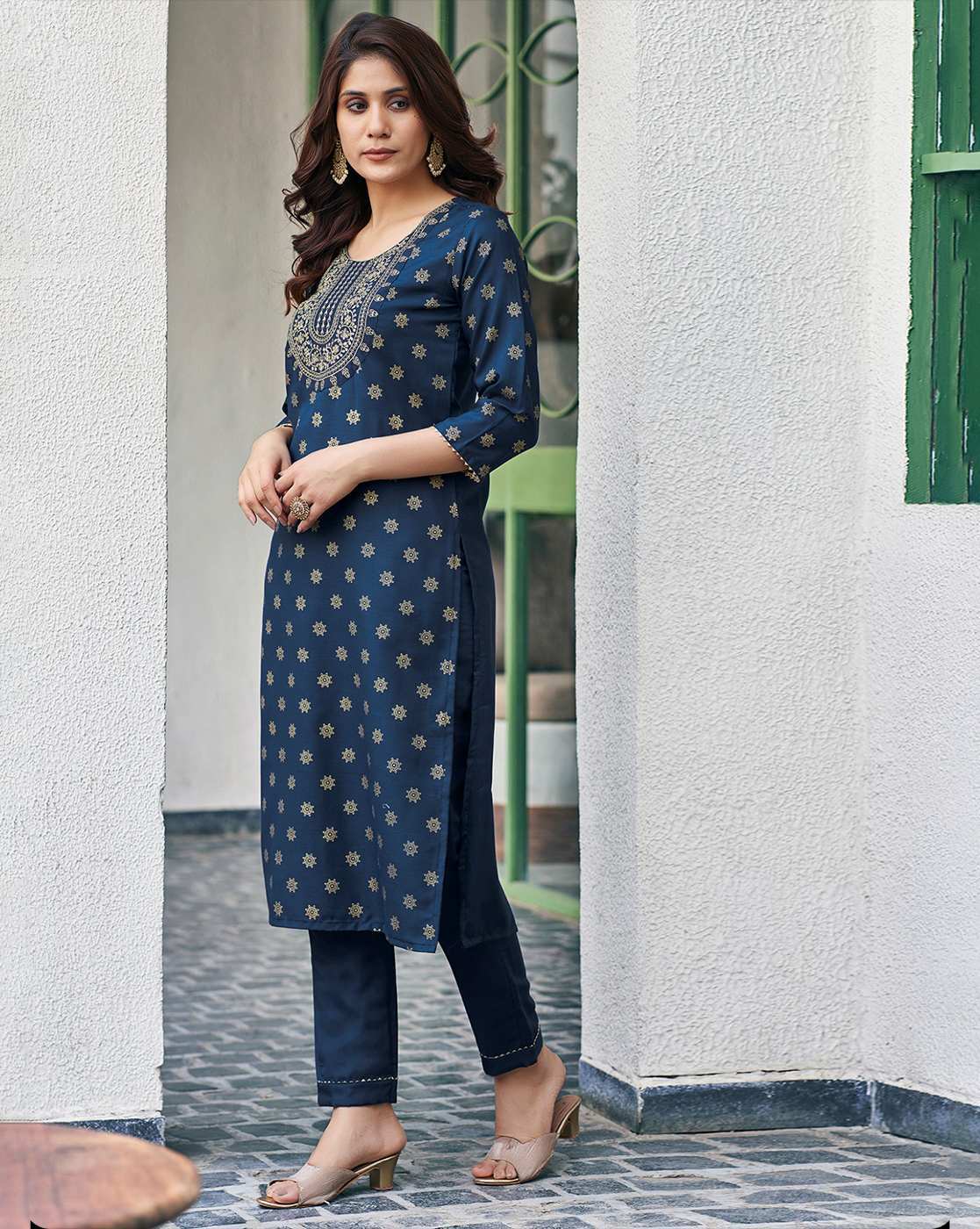 SKYLEE Women Floral Print Straight Kurta Set with Pants & Dupatta | Cotton Blend Ethnic Wear for Women Malaysia | Indian Pakistani Suit Dress