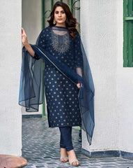 SKYLEE Women Floral Print Straight Kurta Set with Pants & Dupatta | Cotton Blend Ethnic Wear for Women Malaysia | Indian Pakistani Suit Dress