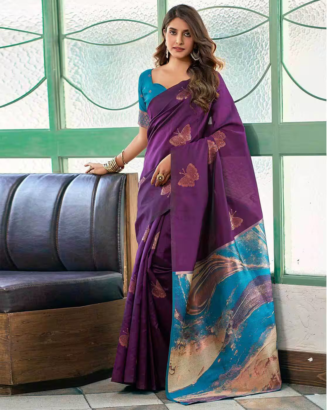 SATRANI Women Butterfly Woven Silk Saree | Premium Designer Silk Saree with Blouse Piece | Traditional Indian Saree for Wedding & Party Wear Malaysia