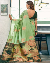 SATRANI Women Floral Silk Saree with Contrast Border | Elegant Party Wear Saree Online Malaysia | Traditional Indian Saree for Wedding & Festive Look