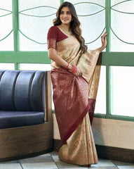 SATRANI Floral Woven Silk Blend Saree with Contrast Blouse Piece | Banarasi Style Indian Saree for Wedding & Party Wear | Silk Saree Online Malaysia