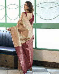 SATRANI Floral Woven Silk Blend Saree with Contrast Blouse Piece | Banarasi Style Indian Saree for Wedding & Party Wear | Silk Saree Online Malaysia