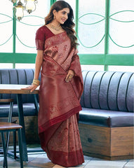 SATRANI Women’s Floral Silk Blend Saree with Contrast Border | Wedding Saree | Party Wear Saree | Traditional Indian Saree Online Malaysia