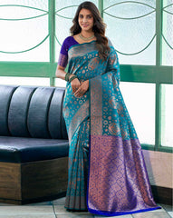 SATRANI Women Zari Woven Silk Blend Saree | Designer Banarasi Style Wedding & Party Wear Saree with Blouse Piece | Traditional Indian Saree Malaysia