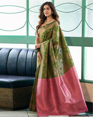 SATRANI Geometric Woven Silk Blend Saree with Contrast Pallu | Party Wear Saree | Wedding Saree | Traditional Saree for Women in Malaysia