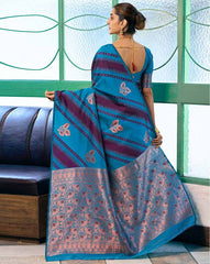 SATRANI Floral Silk Blend Saree with Woven Motifs | Designer Indian Saree Online Malaysia | Wedding & Party Wear Saree Collection