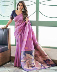 MORLY Women Kanjivaram Silk Saree with Contrast Border | Traditional Indian Saree | Wedding & Party Wear | Premium Silk Saree Malaysia Online