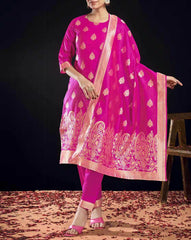 SKYLEE Women’s Silk Blend Woven Straight Kurta Suit Set with Dupatta | Indian Ethnic Wear Kurti Pant Set | Party Wear Kurta Set for Women Malaysia