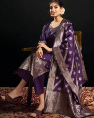 SKYLEE Women Printed Silk Blend Straight Kurta Suit Set with Dupatta & Pants | Stylish Indian Ethnic Wear for Women Malaysia