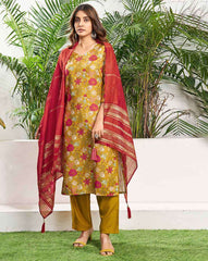 SKYLEE Women Floral Print Straight Kurta Set with Dupatta | Stylish Cotton Blend Indian Ethnic Wear for Women Malaysia | Kurti with Pants & Chanderi Dupatta