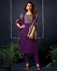 SKYLEE Women Cotton Blend Woven Straight Kurta Set with Organza Dupatta | Ethnic Wear Kurti Pant Set for Women Malaysia | Indian Pakistani Outfit | Casual & Festive Kurta Set