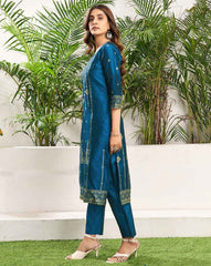 SKYLEE Women Silk Blend Woven Straight Kurta Set with Dupatta | Ethnic Wear Kurti Pant Set | Indian Pakistani Dress for Women | Festive & Party Wear Kurta Suit Malaysia