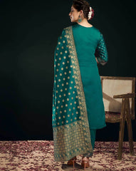 SKYLEE Women Silk Blend Woven Straight Kurta Set with Dupatta | Indian Ethnic Wear | Salwar Kameez Suit Set for Women Malaysia | Party & Festive Kurti Pant Set