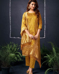 SKYLEE Women Silk Blend Woven Straight Kurta Set with Dupatta | Elegant Calf-Length Indian Ethnic Wear for Women | Party & Festive Kurti Pant Set Malaysia