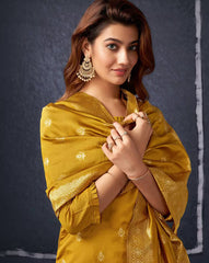 SKYLEE Women Silk Blend Woven Straight Kurta Set with Dupatta | Elegant Calf-Length Indian Ethnic Wear for Women | Party & Festive Kurti Pant Set Malaysia