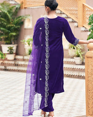 SKYLEE Women Velvet Embellished Embroidery Kurta Set with Net Dupatta | Designer Indian Ethnic Wear for Wedding, Party & Festive Collection Malaysia