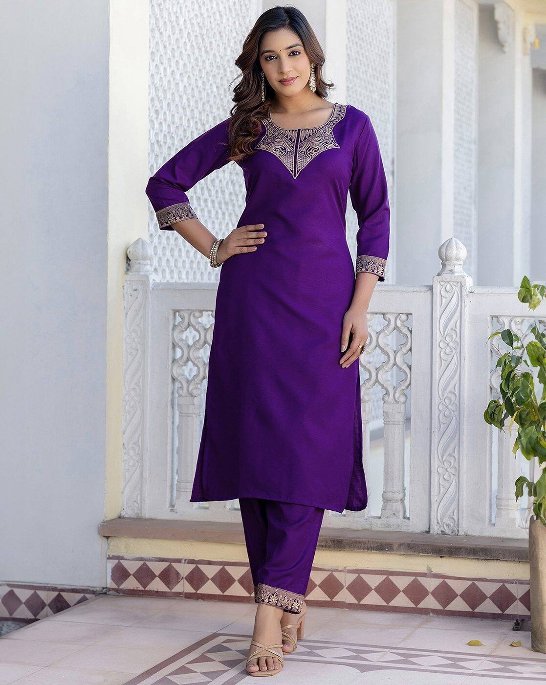 SKYLEE Women’s Woven Cotton Blend Kurta Set with Dupatta | Stylish Kurti Pant Set for Women | Casual & Festive Ethnic Wear Malaysia