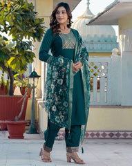 Woven Silk Blend Kurta Set for Women | Stylish Indian Ethnic Wear with Dupatta & Pants | Festive & Casual Outfit Malaysia