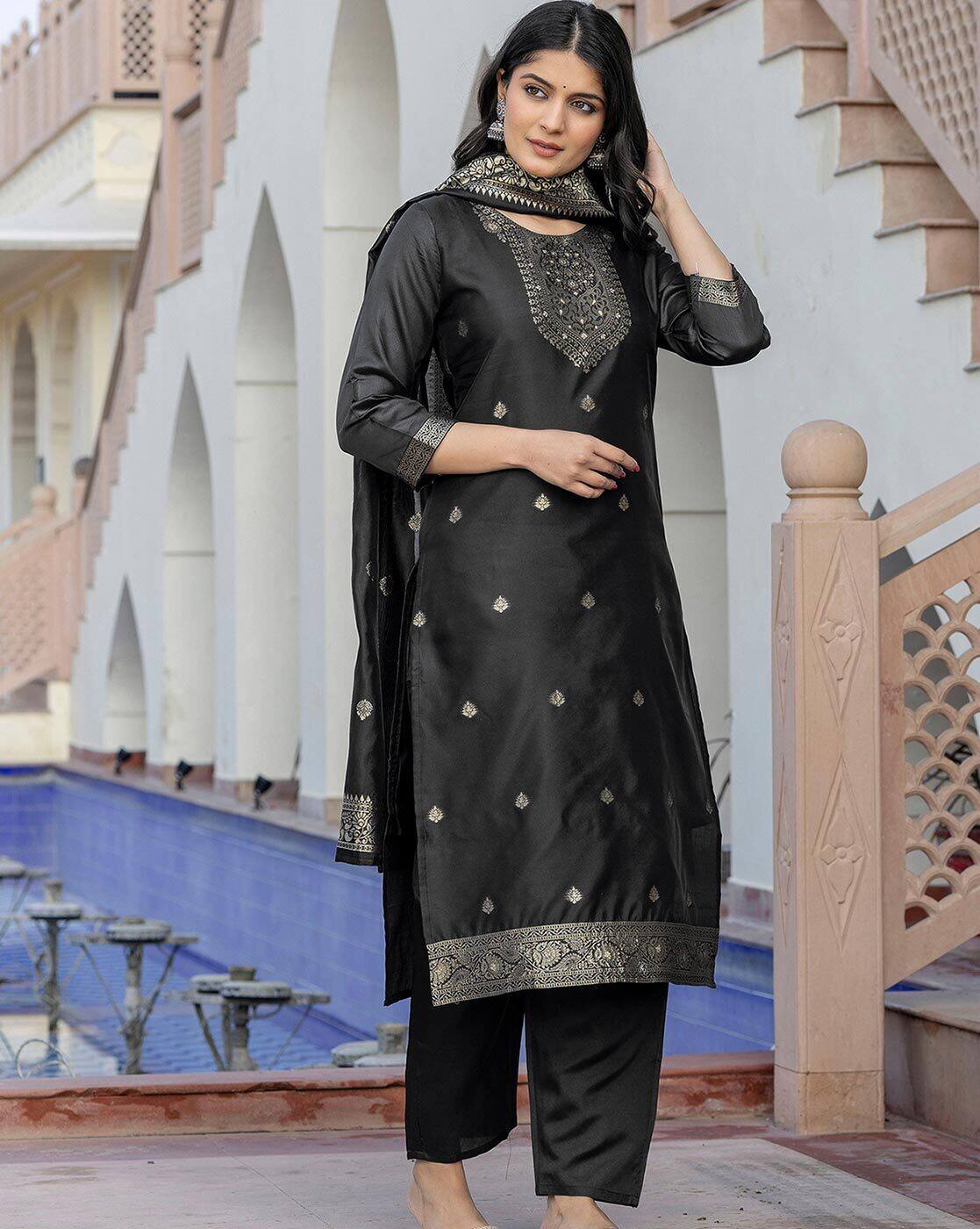 SVARAA Women’s Self-Design Silk Blend Kurta Set with Pant & Dupatta | Indian Ethnic Wear Malaysia | Designer Kurti Set for Women