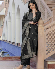 SVARAA Women’s Self-Design Silk Blend Kurta Set with Pant & Dupatta | Indian Ethnic Wear Malaysia | Designer Kurti Set for Women