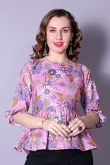 Pink Printed Bell-Sleeve Tunic for Women – Stylish Cotton 3/4 Sleeve Top | Trendy Casual & Office Wear Malaysia 2025