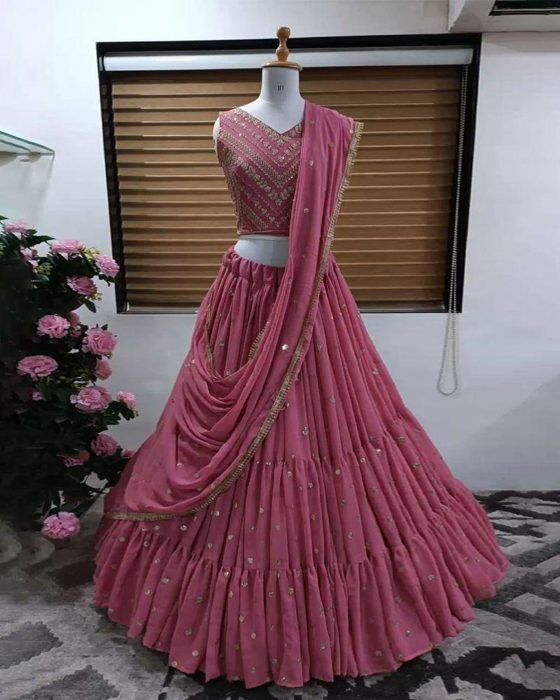 Pink georgette sequence heavy flare lehenga choli