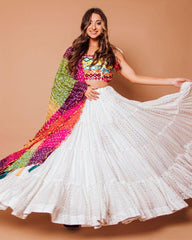 White georgette Wedding special heavy flare lehenga choli