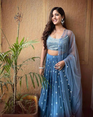 Dark sky blue faux georgette wedding Lehenga choli