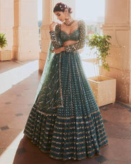 Bottle Green faux georgette sequins embroidery lehenga choli