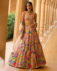 Chikoo Georgette multicolor thread wedding lehenga choli