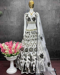 White faux Georgette Wedding designer lehenga choli