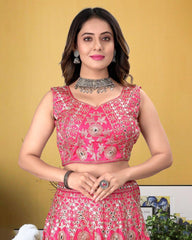 Pink designer silk embroidery party wear lehenga choli