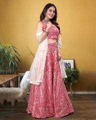 Pink designer silk embroidery party wear lehenga choli