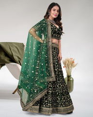 Dark Green color velvet sequins embroidery lehenga choli