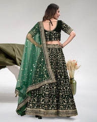 Dark Green color velvet sequins embroidery lehenga choli