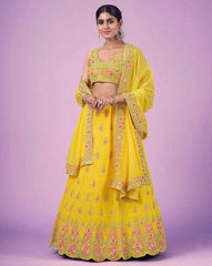Yellow color faux georgette mirror embroidery lehenga choli